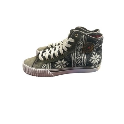 PF Flyers Center Hi Sneakers Mens Olive Green Grey Fair Isle Snowflake Knit
