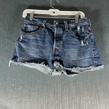 Levi's 501 Women's Shorts Size W28 Blue Distressed Denim Button Fly Cutoff Vtg