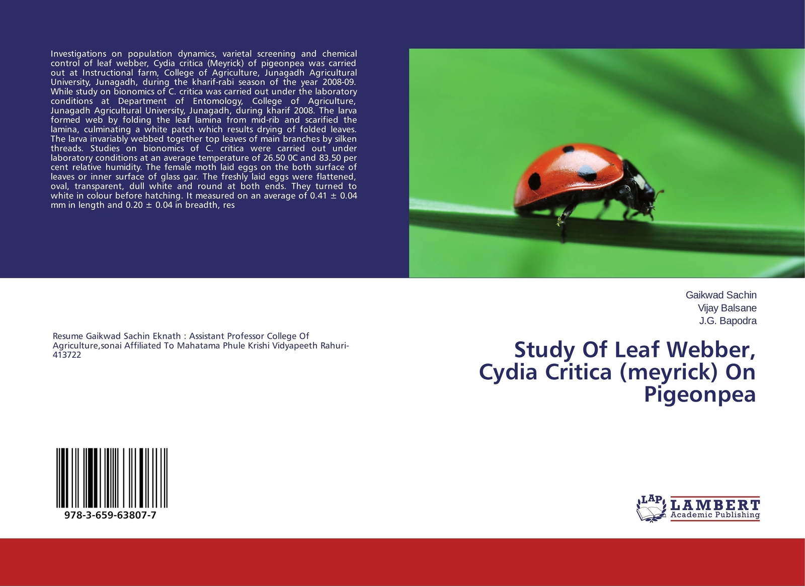 Thumbnail - Gaikwad Sachin (u. A.) | Study Of Leaf Webber, Cydia Critica (meyrick)