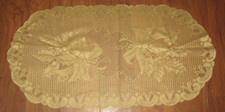 Christmas Gold Holly Berry Bow Lace Table Runner 30" x 15" SO21
