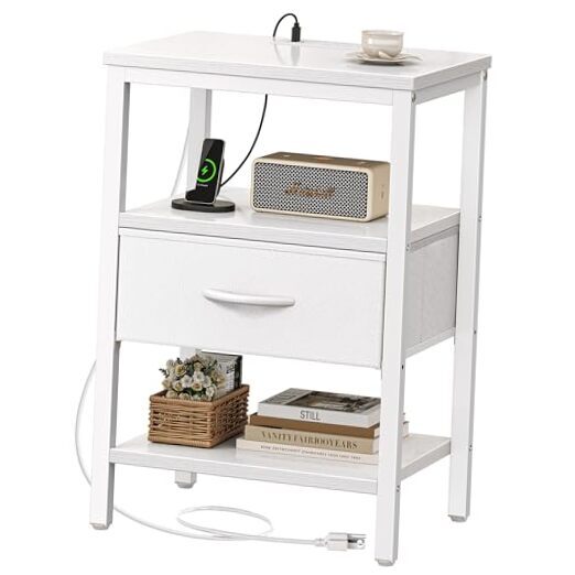 Modern White Nightstand with Charging Station 11.8D x 15.7W x 23.4H-image
