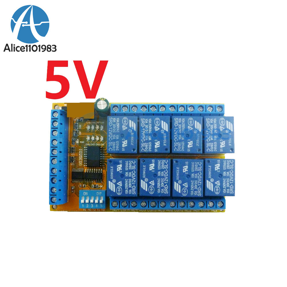 8 Channel DC 5V 12V 24V DIP Switch Delay Relay Module Flip