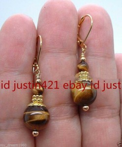 Authentic Solar Shield Natural Tiger's Eye Gold- Plated Leverback Earrings