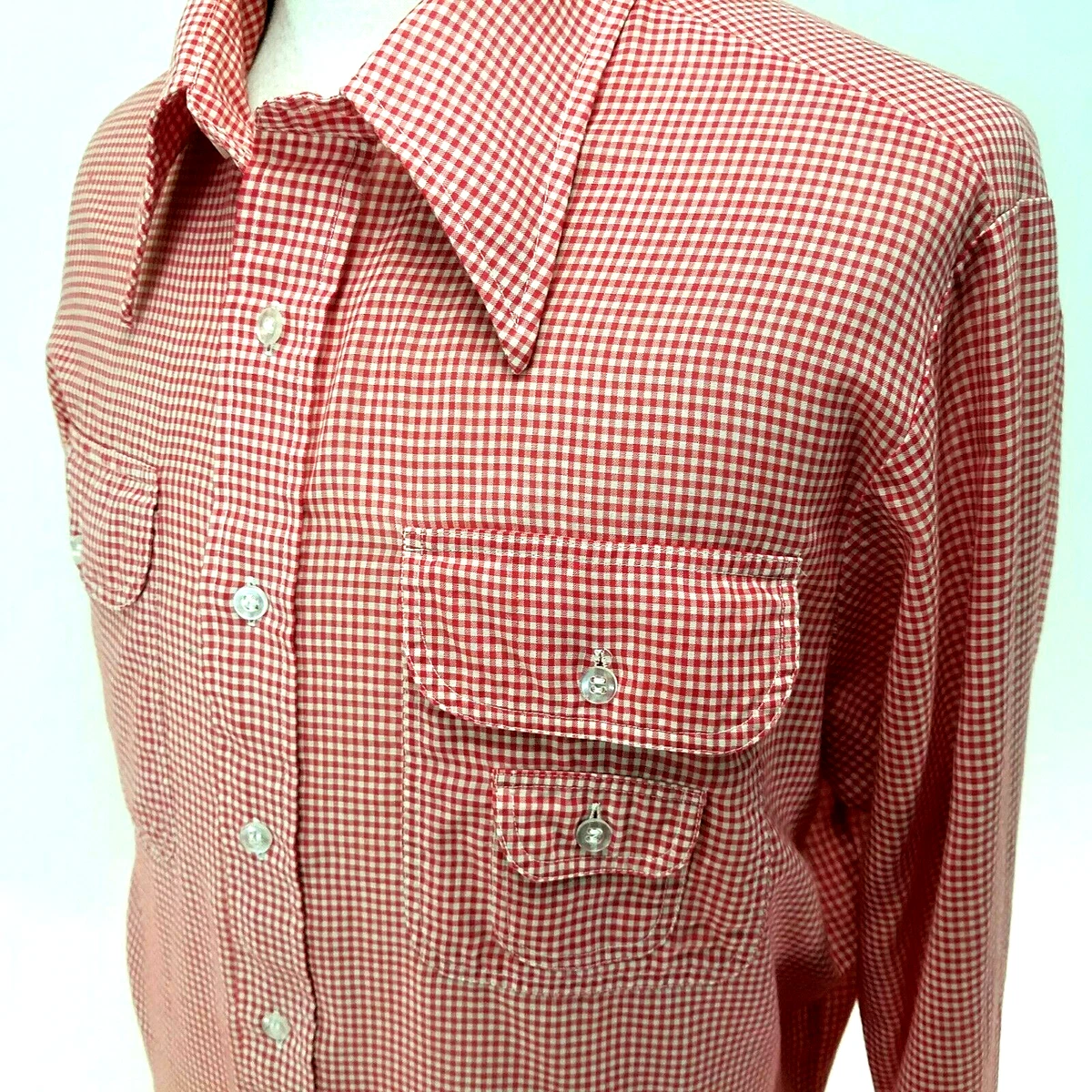 Vtg 70s LEVI'S Pantela Tops Western Shirt L/S Red White Gingham Check Men's XL *
