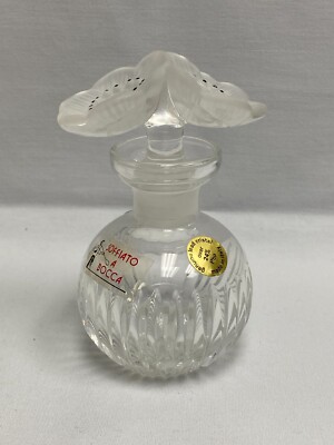 Soffiato A Bocca Crystal Perfume Bottle w/ Frosted Flower Stopper Made in Italy