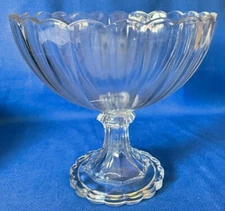 Vintage CLEAR GLASS 9" Scallopped Footed Ribbed COMPOTE Flower Petal Base