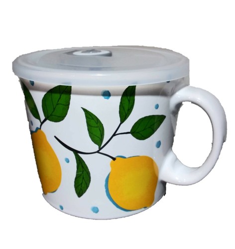 Boston Warehouse Souper Mug Soup Mug 22 FL OZ Cup With Lid Lemon Design