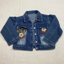 Snowtribe Boys Denim Jacket sz XS Dark Wash Button Embroidered 90s Retro Style