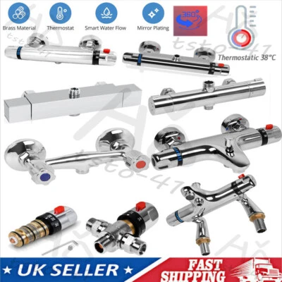 ACELECTRONIC Modern Exposed Thermostatic Shower Mixer Valve Tap Bathroom Round Square Bar Set