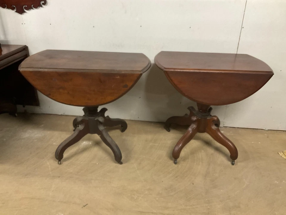 par de mesas auxiliares antiguas victorianas de nogal macizo de la década de 1880 soporte de costura de trabajo Foto 4 de 4