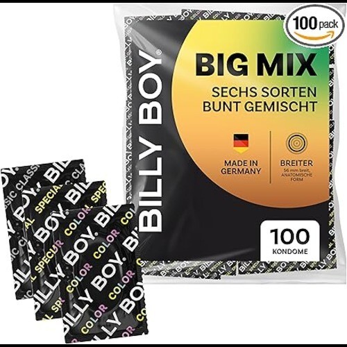 BILLY BOY Big Mix Condoms, Pack of 100, 56 mm, Wide Fit Condom Mix, Various