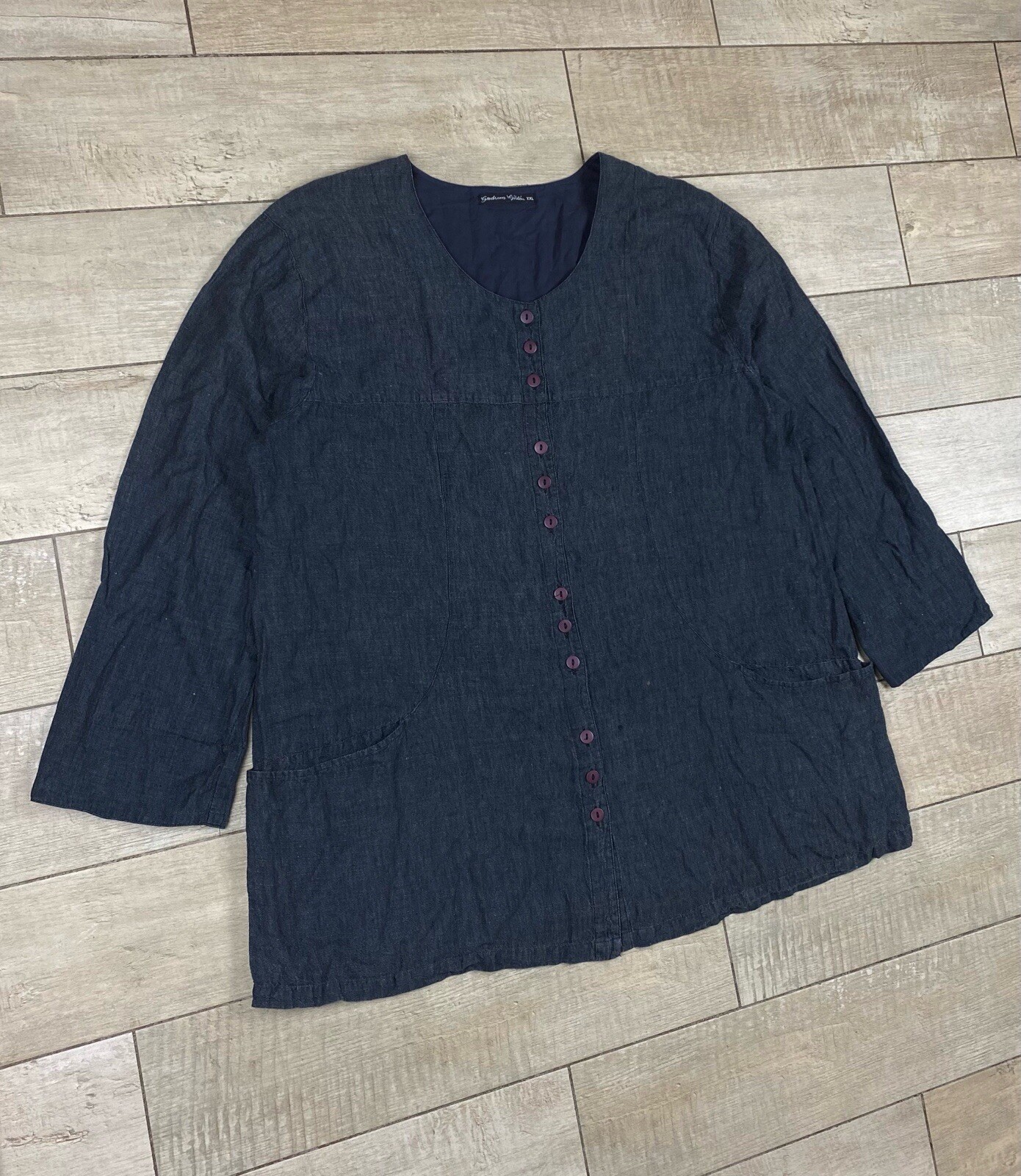 Gudrun Sjoden linen cotton tunic dress lagenlook natural button down Size XXL