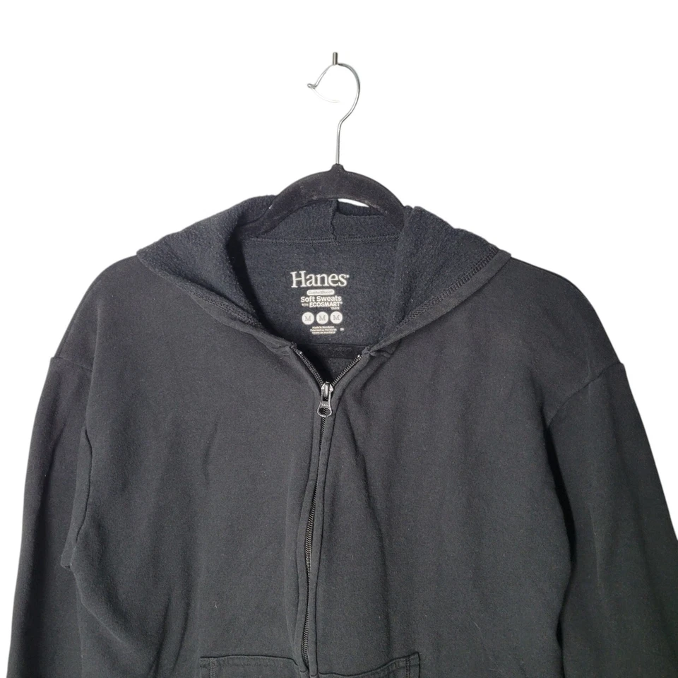 Chaqueta con capucha y cremallera negra Hanes talla M manga larga suave polar Foto 2 de 4