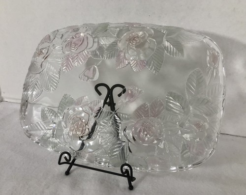 Vintage Home Beautiful Crystal Beauty Rose Oblong Platter 11 Inches - Picture 6 of 6