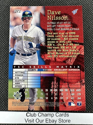 1996 #372 Dave Nilsson Topps Stadium Club cerveceros de béisbol - Imagen 2 de 2