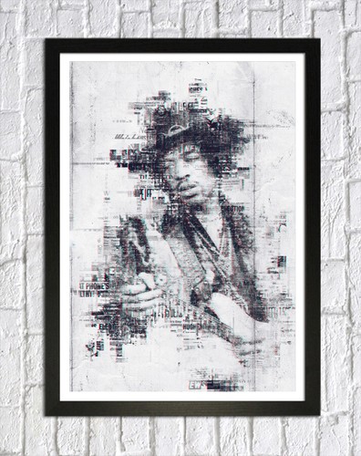 JIMI HENDRIX 4 - LONA ENMARCADA PROFUNDA BOCETO DE PARED ARTE IMAGEN PAPEL IMPRESIÓN - GRIS - Imagen 14 de 17