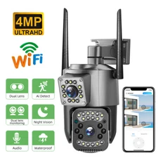 Dual Lens HD 4MP WiFi IP Camera Wireless Outdoor CCTV PTZ Home Security IR Cam