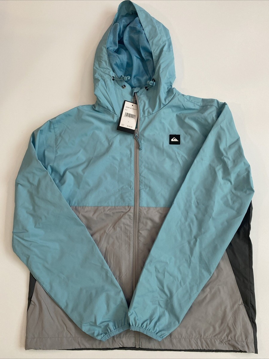 Men's L Quicksilver Gray/Blue Zip Hooded Light Jacket W/Hood Men's L Quicksilver Gray/Blue Zip Hooded Light Jacket W/Hood