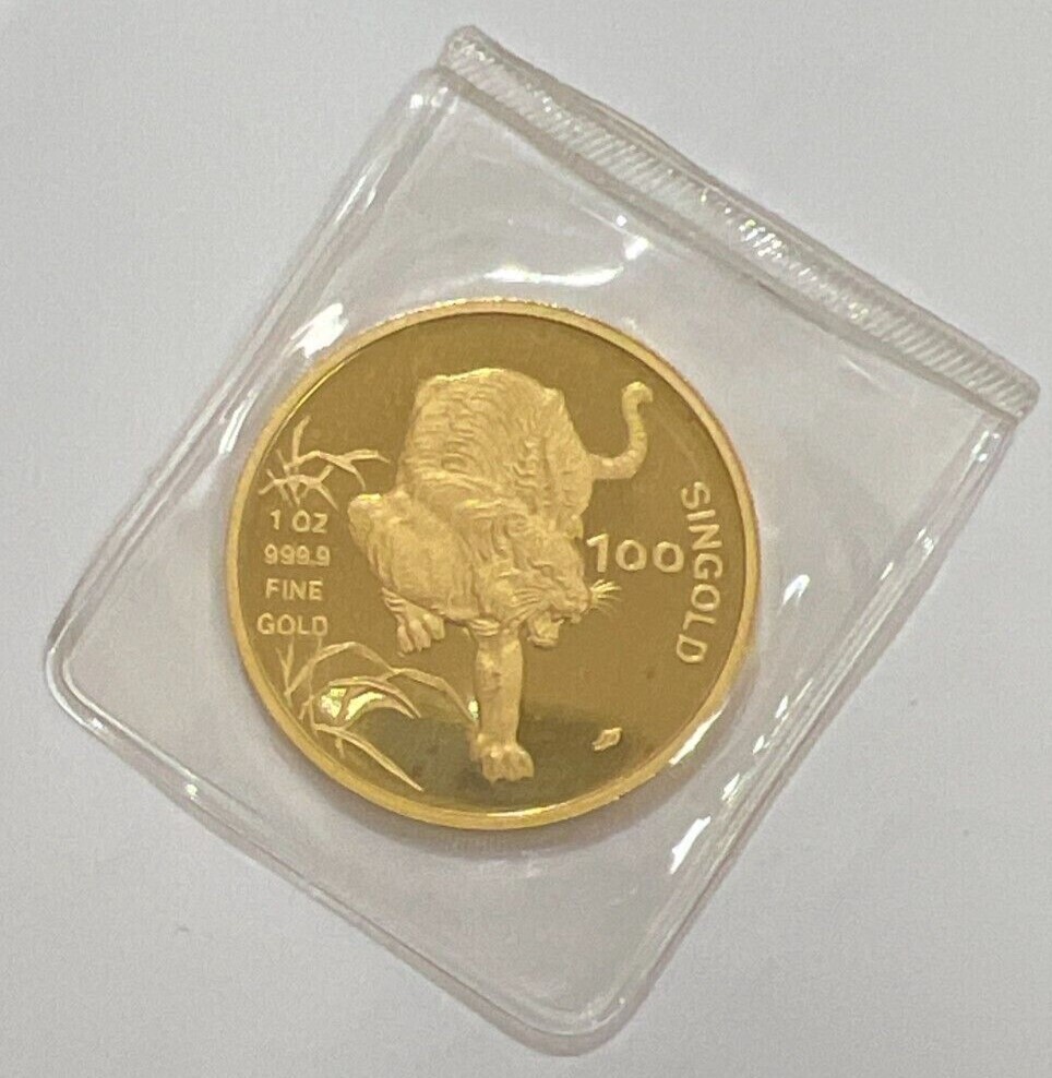 1986 Singapore 1 oz .9999 Fine Gold 100 Singold Tiger BU - Sealed