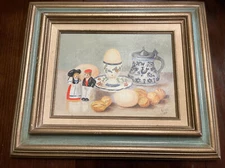 VTG French Egg Cup & French Figuring Couple Painting Signed “ELSE”  Dated “84”