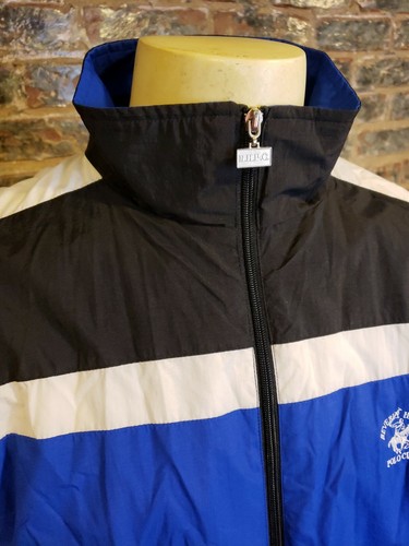 Vtg Beverly Hills Polo Club Windbreaker Blue Black White Color Block Mens L - Picture 9 of 11