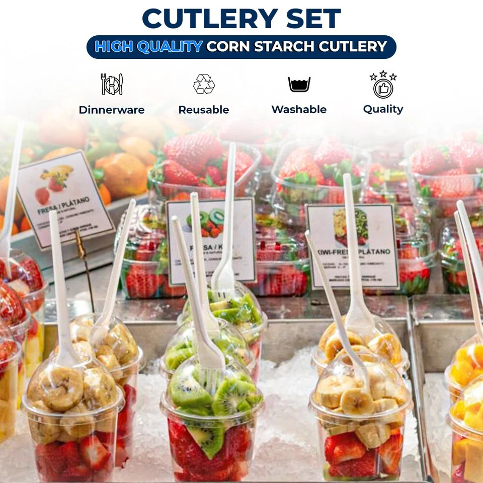 300 x cuchillos de plástico blanco tenedores cuchara cubiertos cada 100 para catering y boda Foto 4 de 4