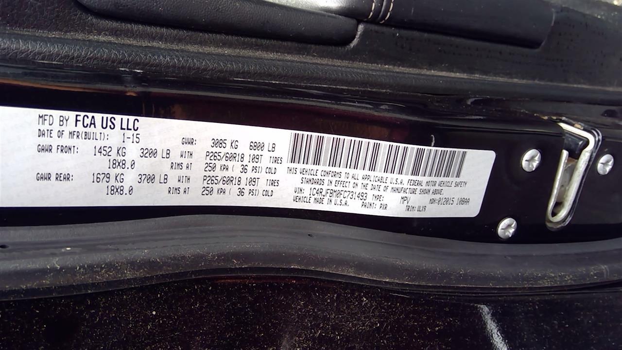 Used Deck Lid fits: 2015 Jeep Grand cherokee privacy tint glass w/rear view came