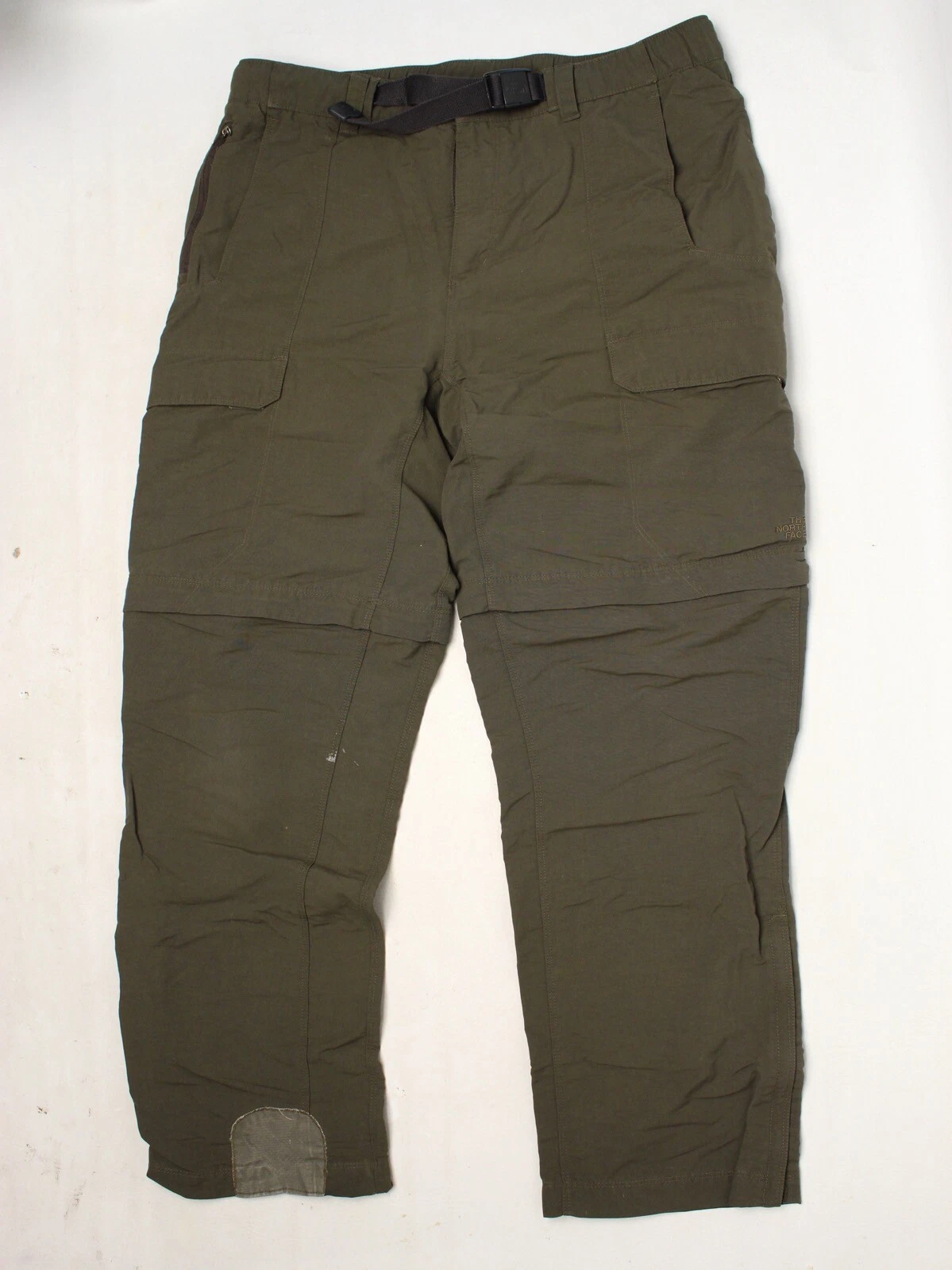 The North Face Mens Convertible Hiking Pants Shorts Olive Green Distressed
