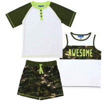 St. Eve Boys 3-Piece Sleepwear Set White/Green Awesome Camo