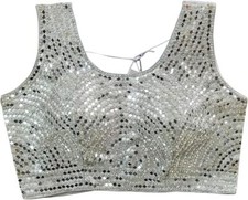 Indian Women Saree Blouse Silk Padded Mirror Work Sari Crop Top Choli Banglori