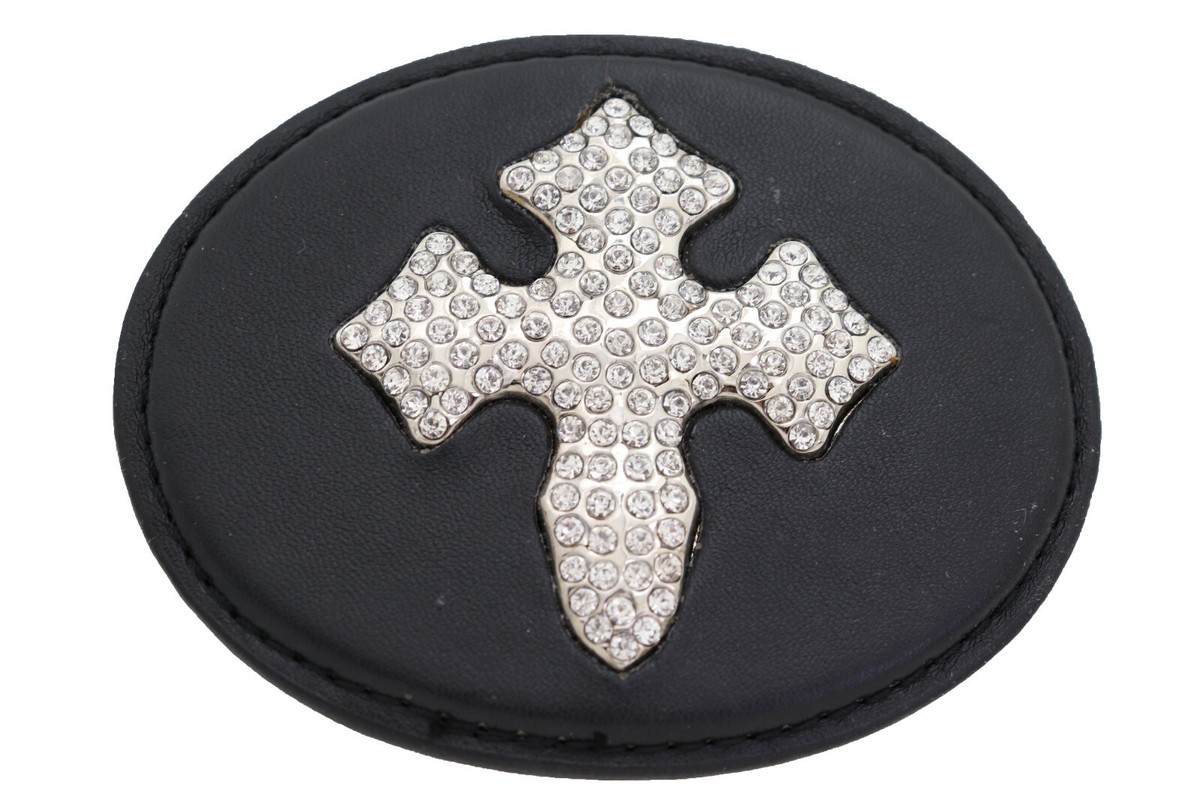 Men Women Fashion Western Black Fabric Oval Belt Buckle 
