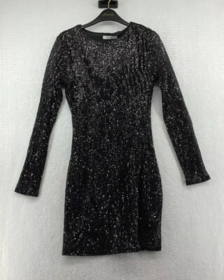 NA-KD Womens Sequin Round Neck Long Casual Sleeve Short