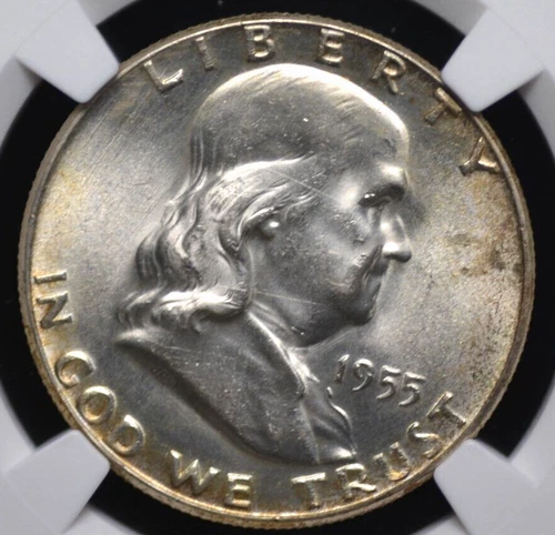 1955 FRANKLIN HALF DOLLAR NGC MS 63 NOT NOTED, BUT DEFINITELY A CLASHED DIE