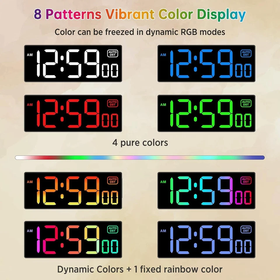Digital Wall Clock with Remote Countdown Timer 8 RGB Colors Large Display - Image 3 of 4