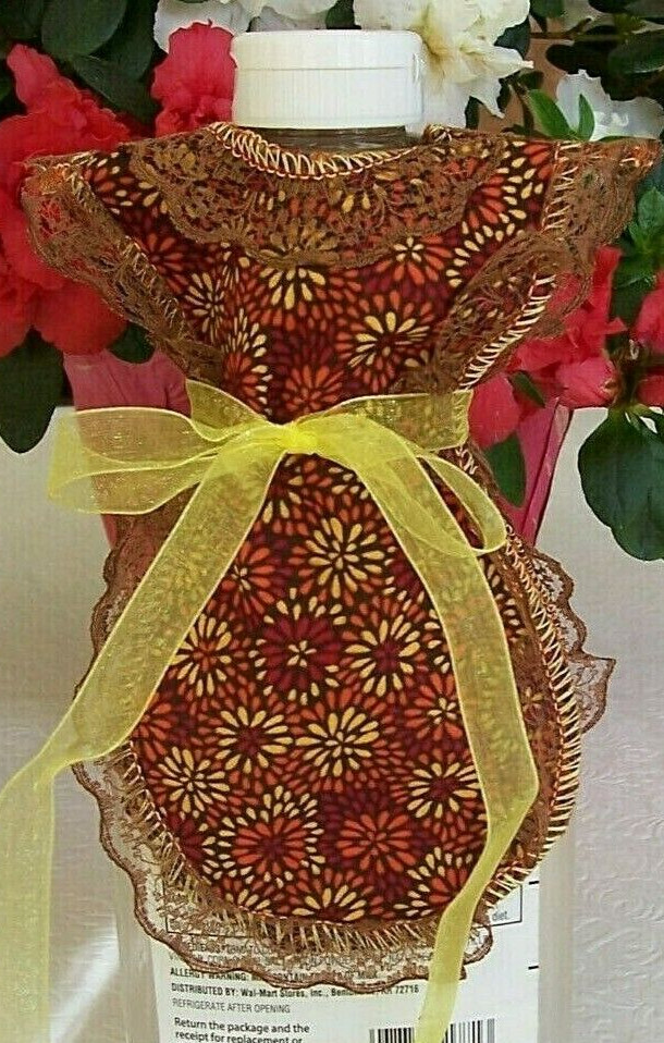 Floral Orange Yellow Apron Cover-up Pancake Syrup Catsup Dish Soap Bottle Gift