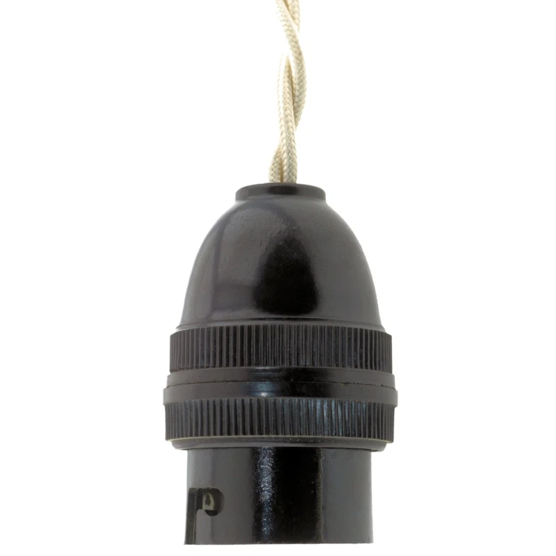 Brown Bakelite Bulb Holder B22 with Shade Ring for Reproduction