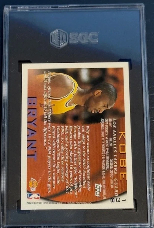 Tarjeta de novato Kobe Bryant Topps #138 1996-1997 SGC gema como nueva 10 - HOF Lakers Foto 2 de 4
