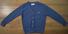 Vintage IZOD Lacoste Blue V-Neck Cardigan Sweater Kids Youth 10
