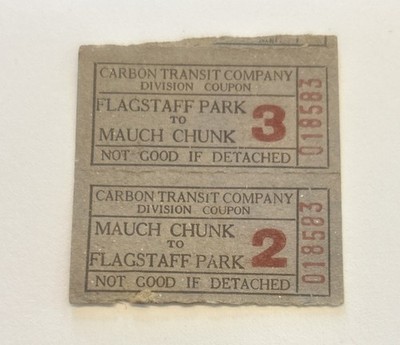 Rare Carbon Transit Co Trolley Ticket Mauch Chunk Flagstaff Park Jim Thorpe PA