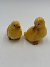 Yellow Cute Ceramic Ducks Mother And Duckling Set Of Two Figurines