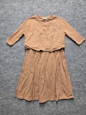 Tottini Mock Layer Dress Girls Sz 6 Brown Solid Long Sleeve Casual Knee Length