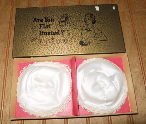 Vintage Gag Box Joke/ Novelty "Are You Flat Busted?" w/Breast Pads Gold Box