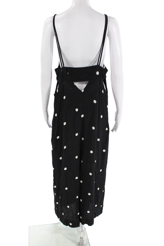 Mono negro Free People para mujer a lunares cuello en V correa de espagueti talla S Foto 3 de 4