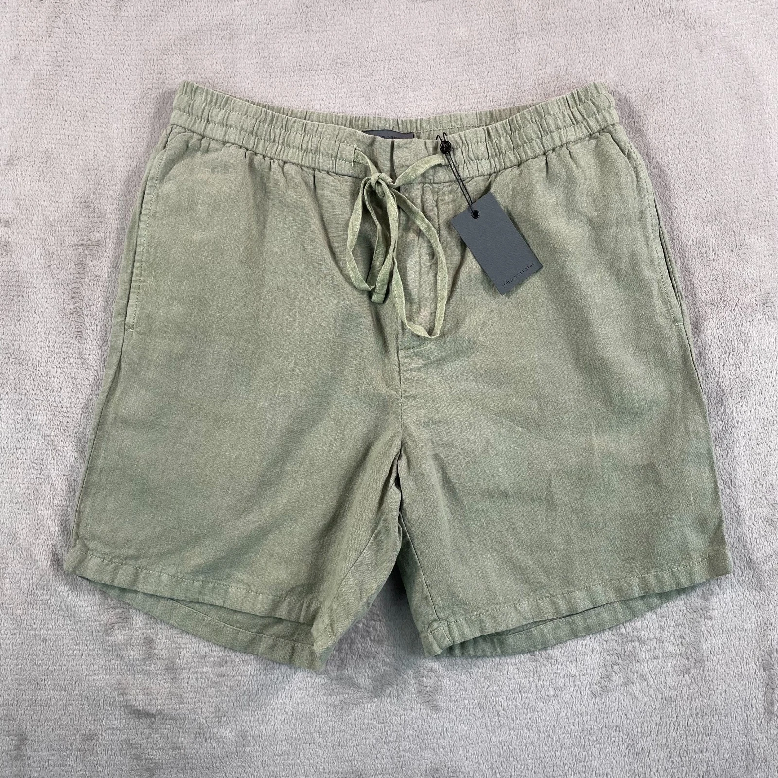 John Varvatos DARYL Shorts Men 33 Pistachio Linen Blend Drawstring NWT $168