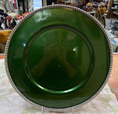 Arte Italica Perla Green Pewter & Glass Charger/Round Platter, NEW, 12.5''D
