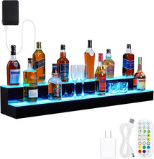 LED Lighted Liquor Bottle Display Shelf, 2 Tier 48 in Acrylic Lighted Bottle Dis
