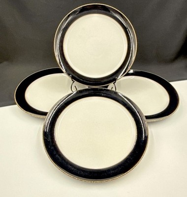 Denby Praline Noir Rim Set Of (4) 9 5/8'' Salad/Dessert Plates Stoneware England