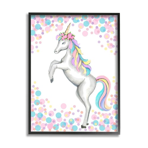 Stupell Kids' Fantasy Unicorn Pink Blue Purple Polka Dots White 16 x 20 - Picture 2 of 5