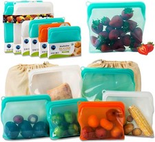 Reusable silicone food storage bags 6 pack freezer storage with cotton mesh