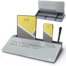 Small Tilted Desktop Glass Whiteboard, Notepad Computer Keyboard Stand with D...